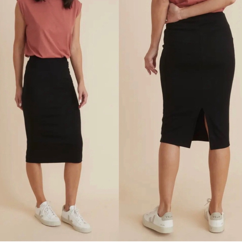 Marine Layer Lexi MIDI Rib Skirt XS Extra Small NWT Black Soft Pencil Skirt Slit
